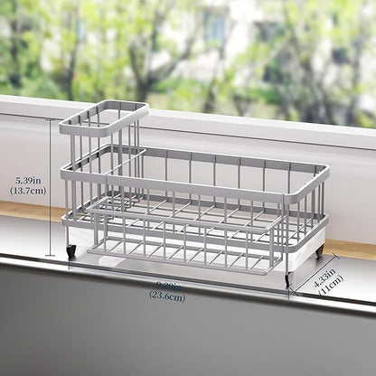 Consumest Sponge Holder for Kitchen Sink - Auto Draining Sink Caddy Organizer with Detachable Rack, High Brush Holder, Kitchen Countertop Storage Accessories, Grey - Image 6