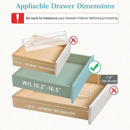 Vtopmart 4 Pack Drawer Dividers for Clothes, 4" High 10.2"-16.5" Adjustable Expandable Dresser Drawer Organizer, Clear Plastic Separators for Dresser, Baby Clothing, Underwear, Cosmetic, Toiletries - Image 2