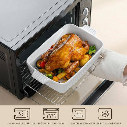 MALACASA 4.4 QT Baking Dish with Rack, 9x13 Large Casserole Dish for Oven, Ceramic Baking Pan with Rack, Rectangular Lasagna Pan Deep with Handles for Baking, Durable Microwave Oven Safe, White - Image 4