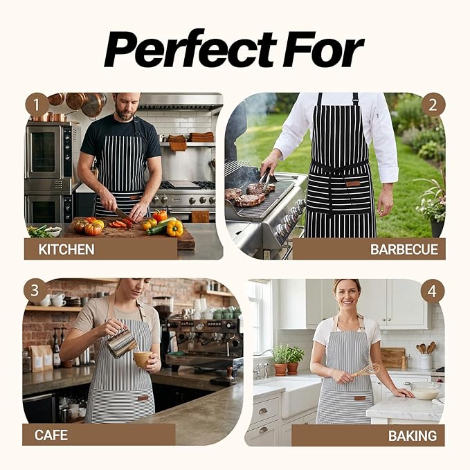 2Pack Adjustable Kitchen Apron for Women Men with 2 Pockets，Cotton-Polyester Blend Bib Aprons for Cooking,Baking - Image 7