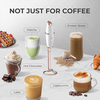 Zulay Kitchen Powerful Milk Frother Wand With 4 AA Duracell Batteries - Ultra Fast Handheld Drink Mixer - Electric Whisk Foam Maker for Coffee, Lattes, Cappuccino, Matcha & Creamer - White & Rose Gold - Image 4