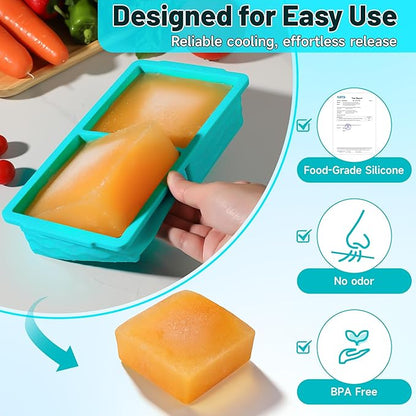 3-Pack Silicone Freezer Trays with Lid, Soup Freezer Container Molds, Silicone Freezer Molds, Ice Cube Tray for freezing Soup Sauce Broth Leftovers, Dishwasher & Oven Safe, BPA Free (2-cup,blue)