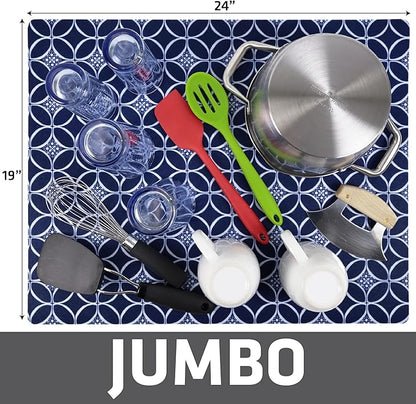 Drymate Jumbo XL Dish Drying Mat (19”x24”), Low-Profile, Super Absorbent, Quick Dry Fabric, Waterproof & Slip-Resistant, for Kitchen Counter, Trimmable, Easy to Clean (USA Made)(Indigo) - Image 5