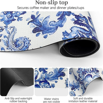 Bloss Dish Drying Mat, Multiple Usage Coffee Bar Mat, Kitchen Counter Mats, Absorbent Hide Stain Rubber Backed Dish Drying Pad(16.1"x24.1", Ink Cyan Flower) - Image 5