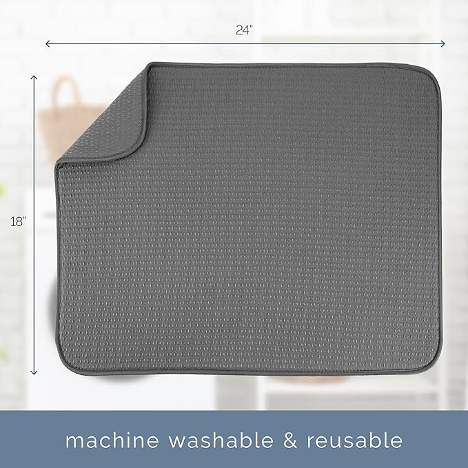 S&T INC. Dish Drying Mat XL, 18” x 24”, Absorbent Microfiber Kitchen Counter Mat, Drying Pad for Dishes, Utensils, Pots and Pans, Extra Large, Diamond Texture, Grey - Image 7
