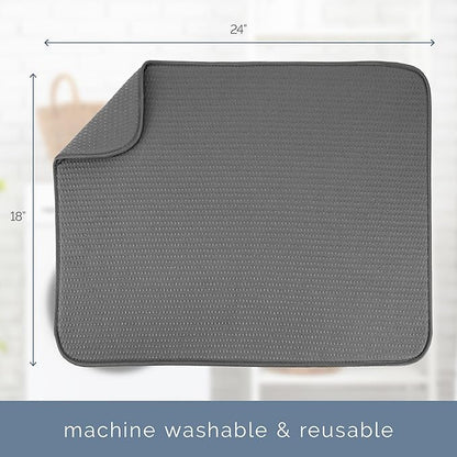 S&T INC. Dish Drying Mat XL, 18” x 24”, Absorbent Microfiber Kitchen Counter Mat, Drying Pad for Dishes, Utensils, Pots and Pans, Extra Large, Diamond Texture, Grey - Image 7