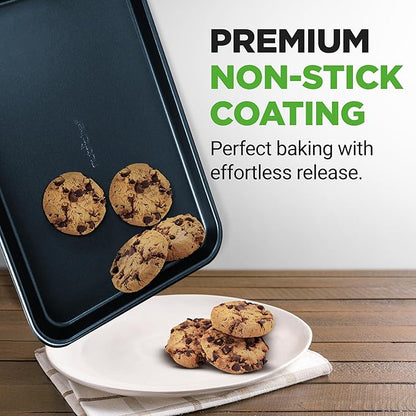 NutriChef 2-Piece Baking Sheet Non Stick - Premium Carbon Steel Cookie Sheets for Baking - Large and Medium Baking Trays for Oven - Blue Diamond - Image 6