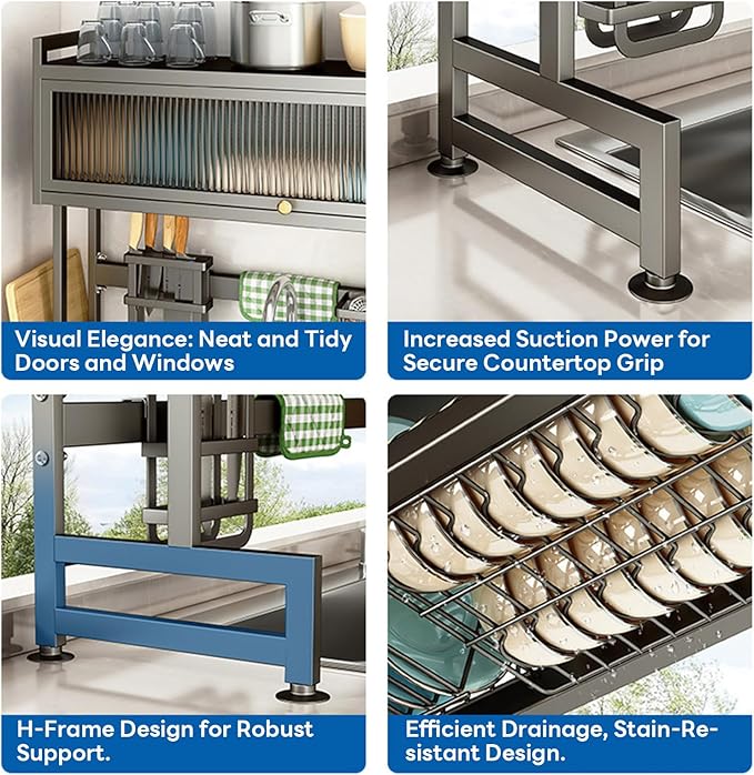 Hdrriozu Over the Sink Dish Drainer Drying Rack 3 Tier Over Sink Dish rack for a Tidy Kitchen Sink Shelf Organized Space-Saving Dish Rack with Cover for Dishes, Glasses, Bowls, and Cutlery - Image 4