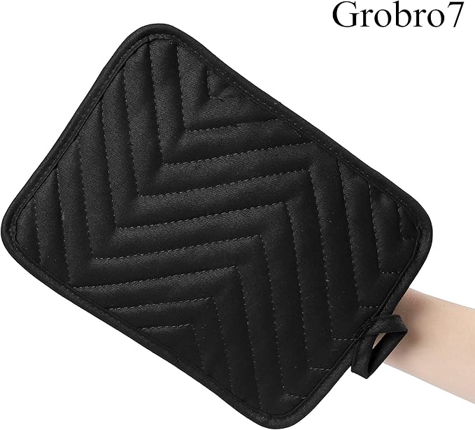 GROBRO7 5Pack Cotton Pocket Pot Holder Set Kitchen Heat Resistant Potholder Machine Washable Hot Pads Bulk Oven Mitts Black Plain Hot Pads Trivet for Baking Cooking with Pocket 7x9 - Image 2