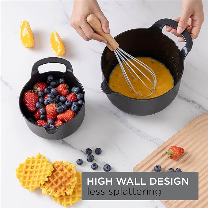 COOK WITH COLOR Nesting Plastic Mixing Bowl Set with Pour Spouts and Handles, Black Speckled, 4 Piece Non-Slip - Image 5