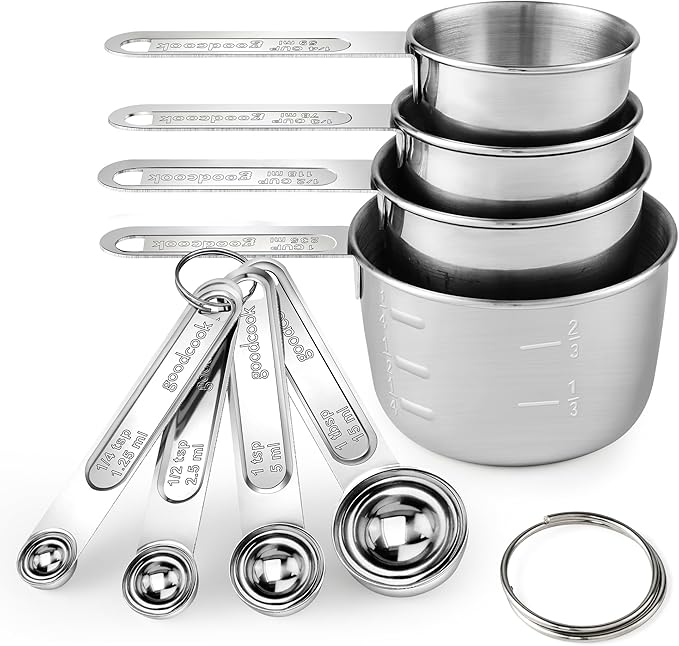 Measuring Cups and Spoons Set (8 Piece), Stainless Steel Measuring，4 Spoons, 4 Cups, Metal Measuring Cups for Cooking & Baking by JIEJIE