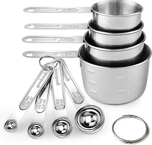 Measuring Cups and Spoons Set (8 Piece), Stainless Steel Measuring，4 Spoons, 4 Cups, Metal Measuring Cups for Cooking & Baking by JIEJIE