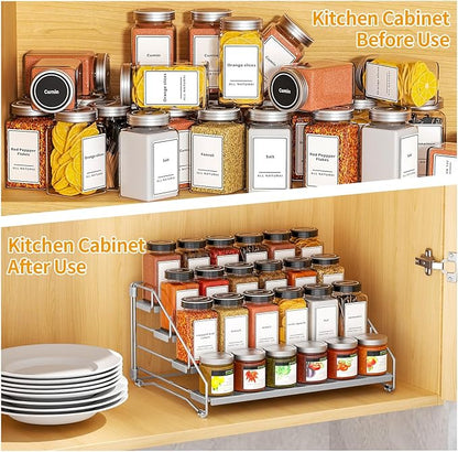 BOIVSHI 4 Tier Spice Rack for Cabinet, Spice Rack Organizer, Depth Adjustable Spice Organizer for Countertop, Cupboard, Pantry, Seasoning Shelf, Metal, Gray (1 Pack) - Image 3