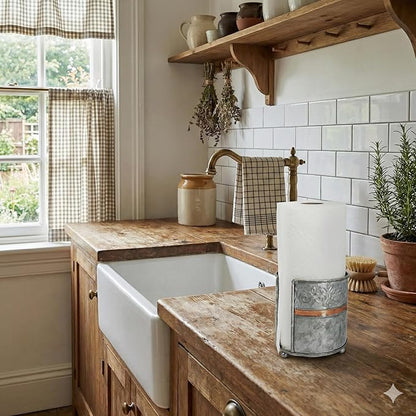 Autumn Alley Farmhouse Galvanized Kitchen Paper Towel Holder – Vintage Style Weighted Countertop Design – Rustic Warm Copper Accent with Galvanized Metal for Industrial Flair