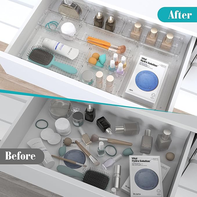 StorMiracle 33 PCS Clear Plastic Drawer Organizers Set, 4 Size Desk Drawer Organizer Trays for Makeup, Jewelry, Kitchen Utensils, Gadgets and Office Accessories - Image 4