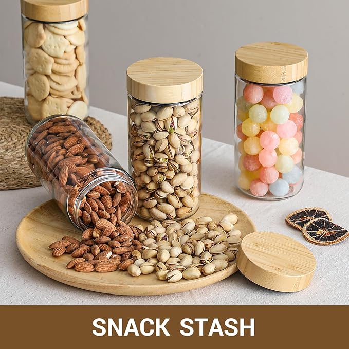 NETANY 4-pack 24oz Glass jars with Airtight Lids, Overnight Oats Containers with Bamboo Lids, Wide mouth Mason Salad jars, Glass Food Storage Containers for Snacks Yogurt Spice Sugar - Image 5