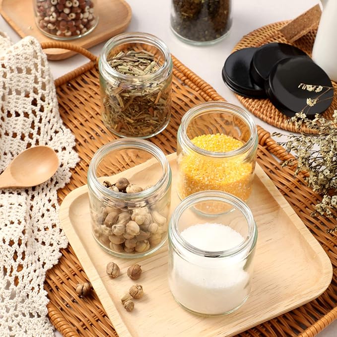 12 Pack, 8 OZ Clear Candle Jars For Making Candle, Thick Glass Jars with 12 Metal & 12 Plastic Lids - Empty Round Food Storage Containers, Canning Jar For Spice, Powder, Liquid, Sample - Food Grade - Image 8