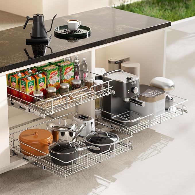2 Tier Pull Out Cabinet Organizer 15" W X 17" D, Slide Out Drawers for Kitchen Cabinets, Pull Out Drawers for Cabinets Capacity Heavy Duty Caddy, Cabinet Pullout Shelves Chrome-Plated,Bathroom Pantry - Image 5