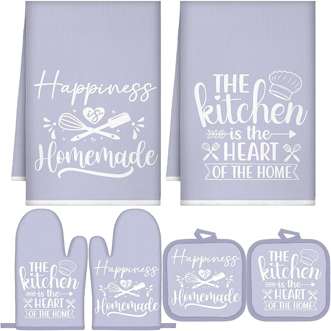 Sratte 6 Pcs Kitchen Decor Accessories Set Farmhouse Towels Pot Holders Oven Mitts Set 2 Dish Towels 2 Potholders 2 Cooking Mittens Oven Glove for Christmas Baking Cooking(Dreamy Purple,Kitchen) by Sratte