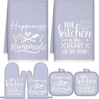 Sratte 6 Pcs Kitchen Decor Accessories Set Farmhouse Towels Pot Holders Oven Mitts Set 2 Dish Towels 2 Potholders 2 Cooking Mittens Oven Glove for Christmas Baking Cooking(Dreamy Purple,Kitchen) by Sratte