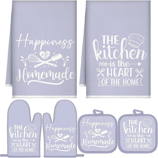 Sratte 6 Pcs Kitchen Decor Accessories Set Farmhouse Towels Pot Holders Oven Mitts Set 2 Dish Towels 2 Potholders 2 Cooking Mittens Oven Glove for Christmas Baking Cooking(Dreamy Purple,Kitchen) by Sratte