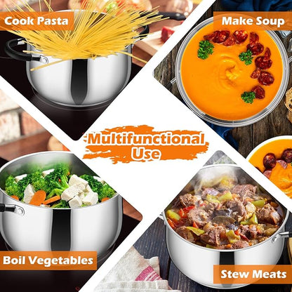 P&P CHEF Stainless Steel Stock Pot, 8 Qt Cooking Soup Pot with Visible Lid for Pasta, Tri-Ply Bottom & Dual Heatproof Handles, For Induction Gas All Stoves, Non-Toxic & Dishwasher Safe - Image 5