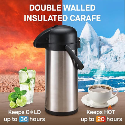 Airpot Coffee Dispenser with Pump - 2Pcs 102 oz Insulated Stainless Steel Coffee Carafe - Thermal Beverage Dispenser - Coffee Urn for Hot/Cold Water, Party Chocolate Drinks - Image 2