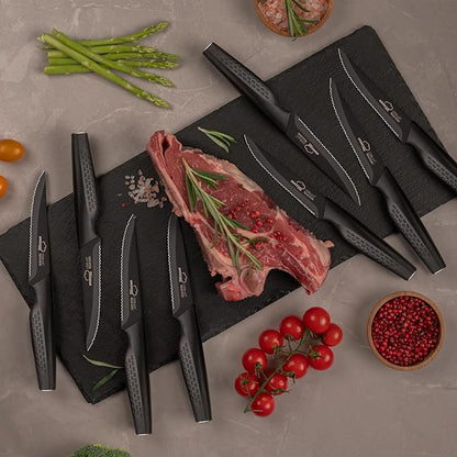 Amorston Steak Knives, Steak Knives Set of 8, Stainless Steel Steak Knife Set, Serrated Knives Dishwasher Safe, Elegant Black Mothers Day Gifts for Women - Image 6