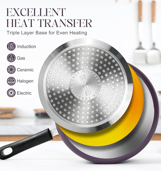 MICHELANGELO Nonstick Sauce Pan with Lid, Ceramic Saucepan Set, Non Toxic Small Saucepans Sets with Stay-Cool Handle, Induction Pots For Cooking, PTFE & PFOA Free - 1Qt & 2Qt & 3Qt, Purple - Image 5
