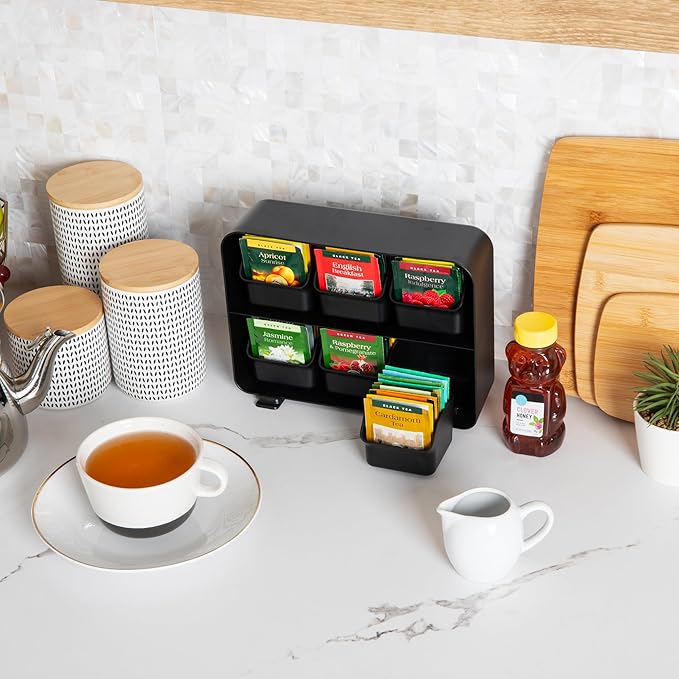 Mind Reader Tea Bag Organizer, Tea Station Organizer, Countertop Storage, Kitchen, Plastic, 10.25"L x 3.25"W x 7.75"H, Black - Image 6