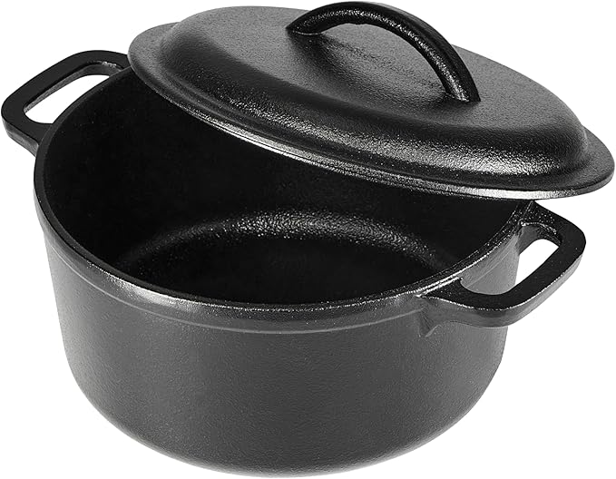 Amazon Basics Pre-Seasoned Cast Iron Mini Dutch Oven Pot with Lid and Dual Handles, Oven Safe, 2-Quart, Round, Black - Image 2