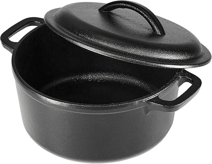 Amazon Basics Pre-Seasoned Cast Iron Mini Dutch Oven Pot with Lid and Dual Handles, Oven Safe, 2-Quart, Round, Black - Image 2