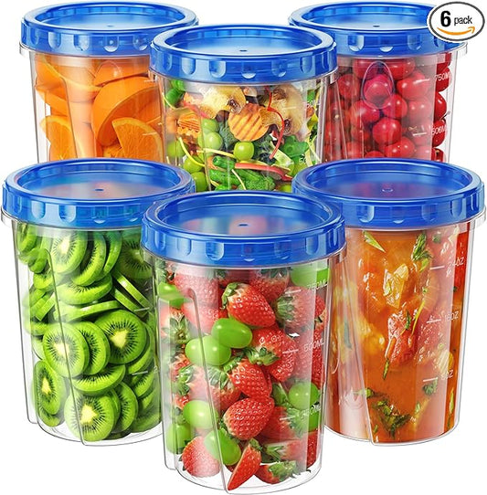 BiuLeon 6 Pack-34 oz Freezer Storage Containers, Plastic Food Storage Containers with Twist Top Lids, BPA Free and Reusable Soup Containers with Lids, Leakproof/Microwave/Dishwasher Safe by Unknown
