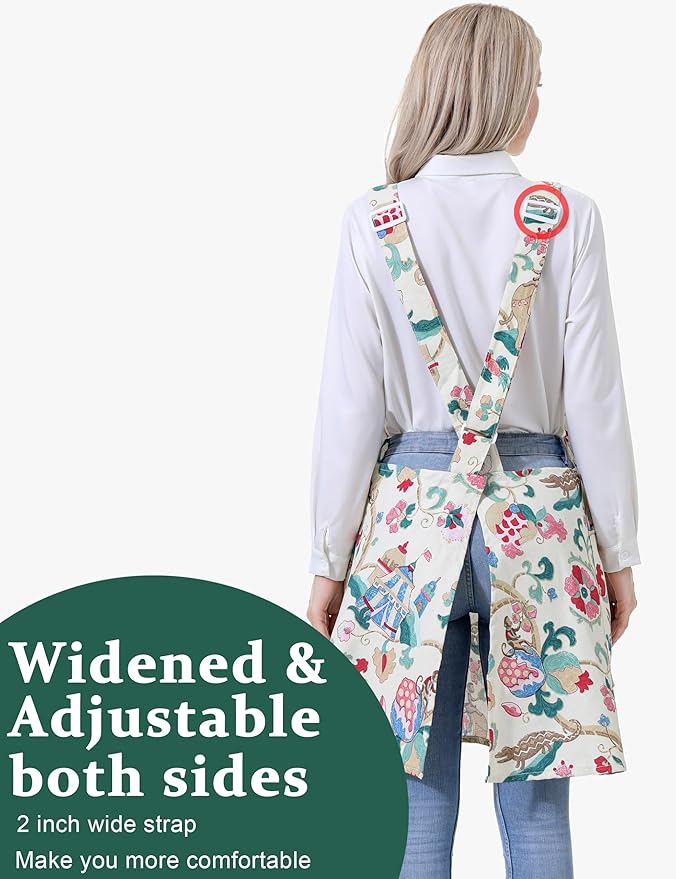 Cozy Adjustable Cross Back Aprons for Women with Pockets Cotton Linen Cooking Kitchen Baking