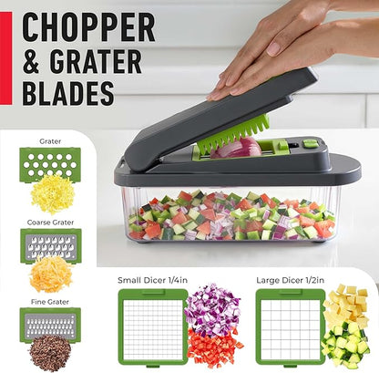 Mueller Pro-Series 10-in-1, 8 Blade Vegetable Chopper, Onion Mincer, Cutter, Dicer, Egg Slicer with Container, French Fry Cutter Potato Slicer, Home Essentials, Salad Chopper,Gray/Green - Image 5