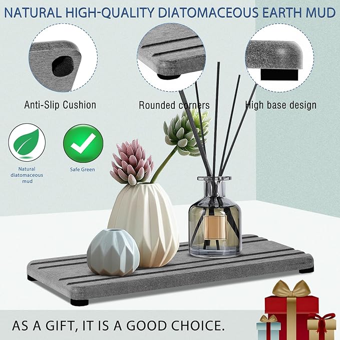 2PCS Water Absorbing Stone Tray, Quick Drying Diatomite Stone Sink Tray, Water Absorbent Diatomite Coasters for Kitchen Sink, Bathroom Counter Hand Soap Dish Toothbrush Holders - Image 5