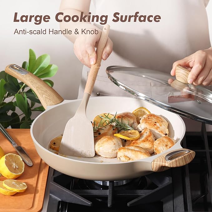 SENSARTE Ceramic Nonstick Frying Pan Skillet with Lid 12.5Inch Large Non Stick Non-toxic Healthy Kitchen Cooking Chef's Pan, Free of Intentionally Added PFOA/PFAS/PTFE, Induction Compatible - Image 7