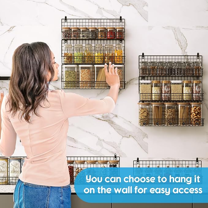 JKsmart 9-Tier Spice Rack Organizer with Door Hook, Wall Mount, and Extra Large Capacity for Pantry Door – Stylish Black Design for Effortless Organization, Ultimate Kitchen Storage Solution - Image 4