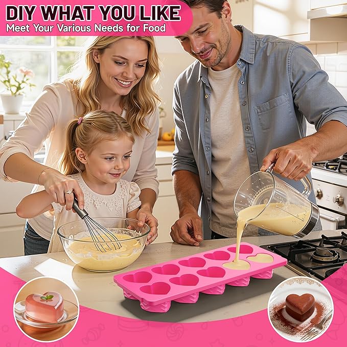 Ice Cube Tray with Lid – 3 Pack 2 Tbsp Ice Trays for Freezer, Stackable, BPA-Free, Easy Release Large Ice Cube Molds for Chocolate, Cocktails, Iced Coffee, Whiskey & Juice (10-heart cube,rose red)