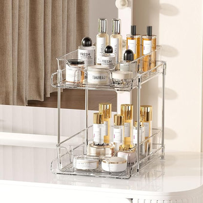 Vtopmart 4 Pack 2 Tier Bathroom Under Sink Organizers and Storage, Clear Kitchen Pantry Organization, Pull Out Medicine Cabinet Organizer with Movable Dividers - Image 6