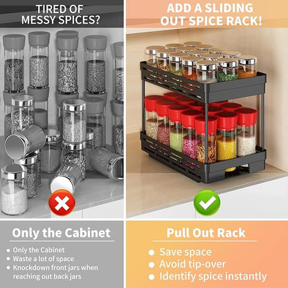 Pull Out Spice Rack Organizer for Cabinet, 2 Pack Widen Slide Out Spice Racks Organizer, Spice Cabinet Organizers, Cabinet Size Need:12'' Highx11'' Deepx6.75'' Wide,Hold 15 Spice Jar Each Tier-2Tier - Image 6