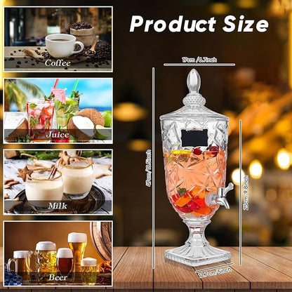 Zhehao 2 Pcs Drink Dispensers for Parties 0.8 Gallon Glass Beverage Dispenser Clear Vintage Crystal Beverage Dispenser with Spigot and 2 Wooden Chalkboard Wide Mouth Beverage Server for Bar Home - Image 2
