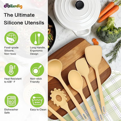 Silicone Kitchen Cooking Utensils Set of 6, Non-Stick Food Grade Silicone Cooking Utensils Set, Heat Resistant, Non-Toxic, Ergonomic Designed, Dishwasher Safe Kitchen Utensils for Nonstick Cookware