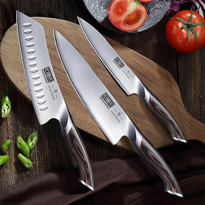 HOSHANHO 3 Pieces Knife Set, Professional Japanese High Carbon Stainless Steel Kitchen Knife Set, Ultra Sharp Chef Knives Sets with Ergonomic Pakkawood Handle - Image 6