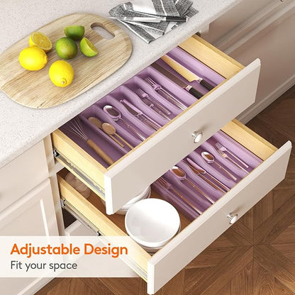 Lifewit Silverware Drawer Organizer, Expandable Utensil Tray for Kitchen, BPA Free Flatware and Cutlery Holder, Adjustable Plastic Storage for Spoons Forks Knives, 13-22 x 15", Purple - Image 8