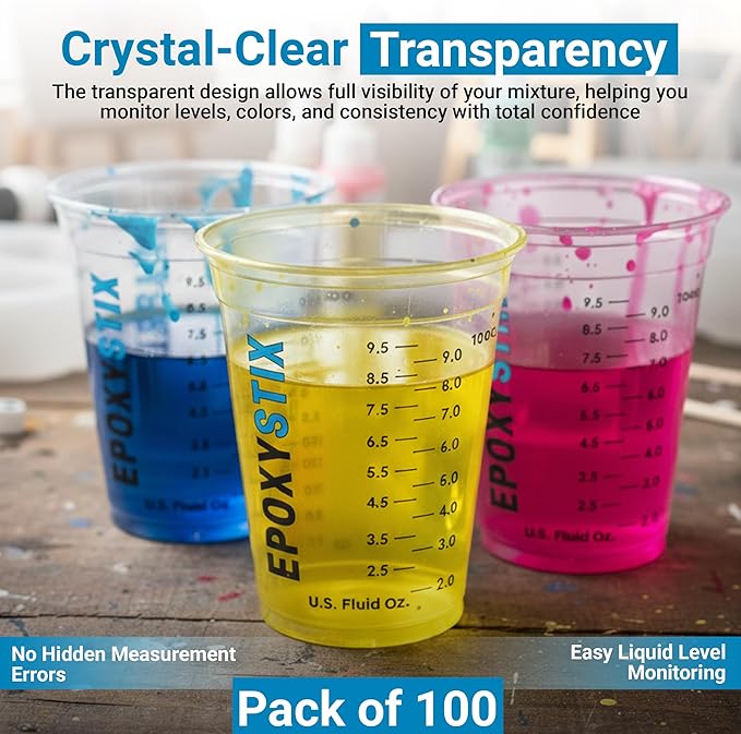 [100 Pack] NEW SIZE 12oz Graduated Mixing Cups - Durable PET, Clear Measurement Markings in oz, mL and cups - For Resin, Paint, Mixing and Crafts - Image 4