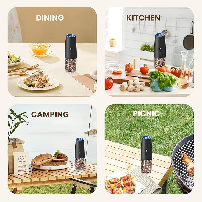 Rechargeable Electric Salt And Pepper Grinder Set, Automatic Gravity Electric Salt And Pepper Grinder Set, Adjustable Roughness, Led Light, 1 Pack, (Black) - Image 7