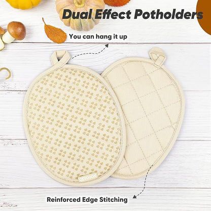 Oven Mitts and Pot Holders 4 Sets, Heat Resistant 500 ℉ Oven Mitt and Pot Holder,Oven Glove&Potholders with Non-Slip Silicone Surface,Kitchen Essentials for Cooking/Baking/BBQ-Beige - Image 4