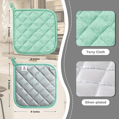 Joyhalo 4 Pack Pot Holders for Kitchen,Cotton Oven Holder with Great Heat Resistance,Non Slip Hot Pads for Kitchen Clearance, Aqua - Image 2