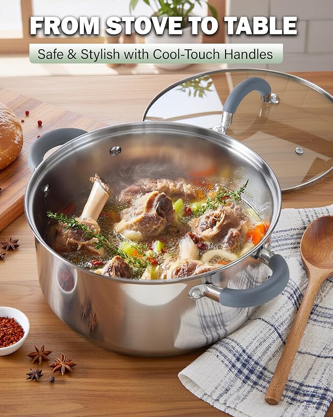 Cook N Home Large Stock Pot with Lid, 16-Quart Basic Stainless Steel Cooking Gumbo Soup Pot, Stay-Cool Silicone Handles - Image 3